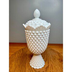 Fenton Art Milk Glass Hobnail 3689 MI Apothecary Jar 11"